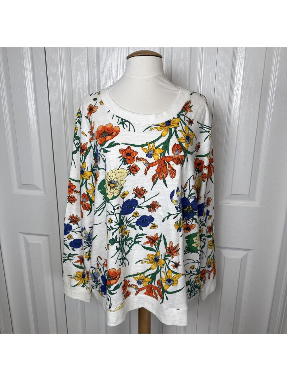 Talbots Crewneck Sweatshirt Vivid Botanical Print 100% cotton Long Sleeve 2X